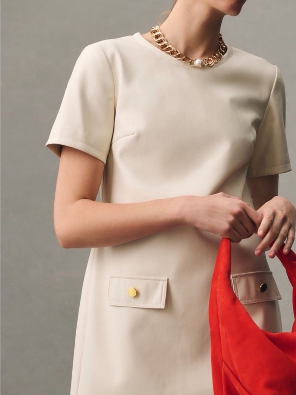 By Anthropologie Short-Sleeve Faux Leather Dress, Small